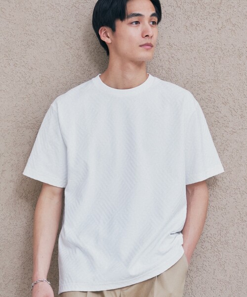 THE SHOP TK （ザ ショップ ティーケー ）の「◆【ご好評につき再入荷！】リンクスジャカード半袖Tシャツ（Tシャツ/カットソー・メンズ・ライトグレー/オフホワイト/ブラック・04/03/02/01）」の15枚目の写真