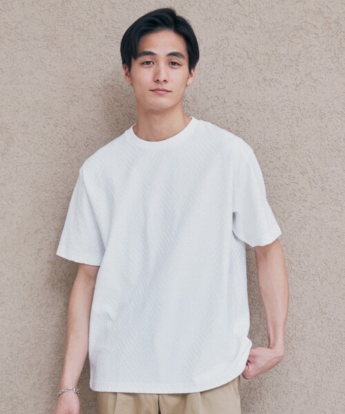 THE SHOP TK （ザ ショップ ティーケー ）の「◆【ご好評につき再入荷！】リンクスジャカード半袖Tシャツ（Tシャツ/カットソー・メンズ・ライトグレー/オフホワイト/ブラック・04/03/02/01）」の16枚目の写真