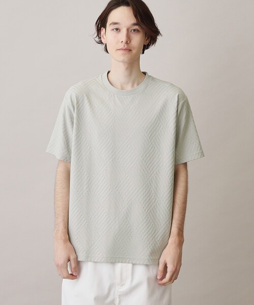 THE SHOP TK （ザ ショップ ティーケー ）の「◆【ご好評につき再入荷！】リンクスジャカード半袖Tシャツ（Tシャツ/カットソー・メンズ・ライトグレー/オフホワイト/ブラック・04/03/02/01）」の18枚目の写真