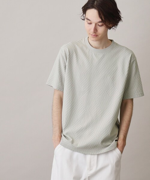 THE SHOP TK （ザ ショップ ティーケー ）の「◆【ご好評につき再入荷！】リンクスジャカード半袖Tシャツ（Tシャツ/カットソー・メンズ・ライトグレー/オフホワイト/ブラック・04/03/02/01）」の4枚目の写真