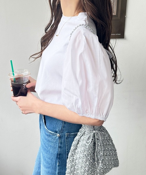 GeeRA(ジーラ)の「綿100%異素材ドッキングボリュームスリーブシルケットTシャツ(Tシャツ/カットソー・レディース・オフホワイト/ブラック・MEDIUM/LARGE)」の13枚目の写真