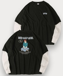 【Red Cap Girl/レッドキャップガール】ガールイラストフェイクレイヤードロンT/バックプリント/オーバーサイズ/ユニセックス/推し活