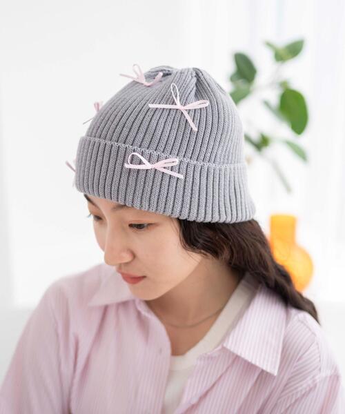 WEGO（ウィゴー）の「WEGO/ribbon knit cap（ニットキャップ/ビーニー・レディース・ブラック/グレー/ホワイト・FREE）」の9枚目の写真