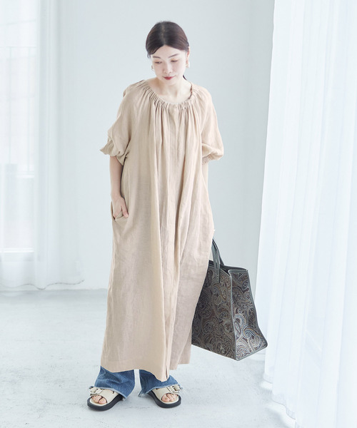 journal standard L'essage（ジャーナルスタンダードレサージュ）の「フレンチリネンギャザーワンピース（ワンピース・レディース・ブラック/ベージュ系その他・FREE）」の18枚目の写真