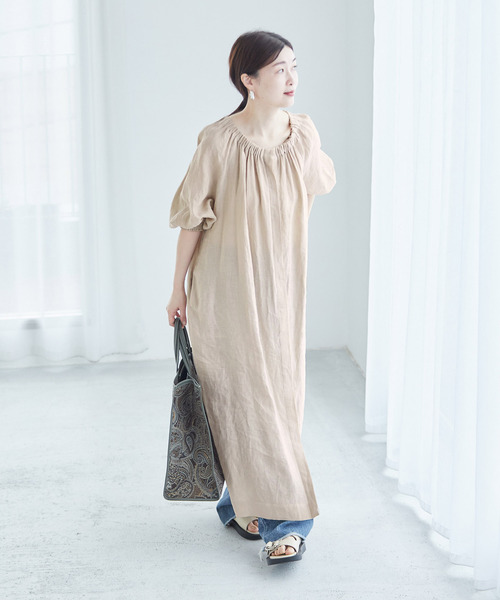 journal standard L'essage（ジャーナルスタンダードレサージュ）の「フレンチリネンギャザーワンピース（ワンピース・レディース・ブラック/ベージュ系その他・FREE）」の17枚目の写真