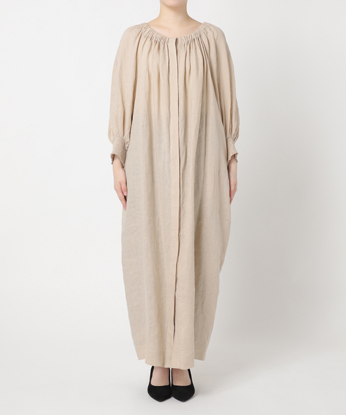 journal standard L'essage（ジャーナルスタンダードレサージュ）の「フレンチリネンギャザーワンピース（ワンピース・レディース・ブラック/ベージュ系その他・FREE）」の5枚目の写真
