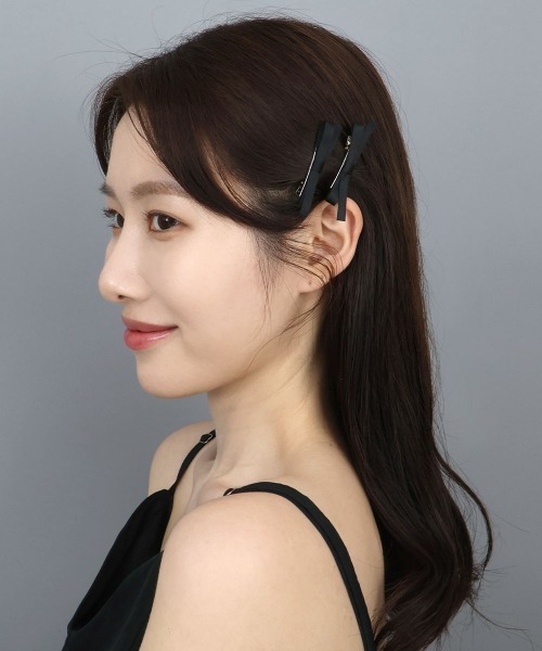 セール】サテン 細リボンピン 2セット（バレッタ/ヘアクリップ