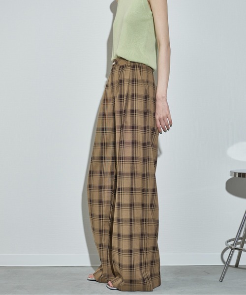 check high waist pants チェック パンツ ブラウン チェック柄ワイドパンツ チェックパンツ ボトム[品番
