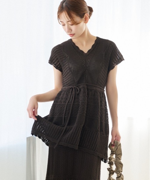 mysty woman（ミスティウーマン）の「スカシアミニットチュニック　121001（ニット/セーター・レディース・オフホワイト/ブラウン/オレンジ・FREE）」の3枚目の写真