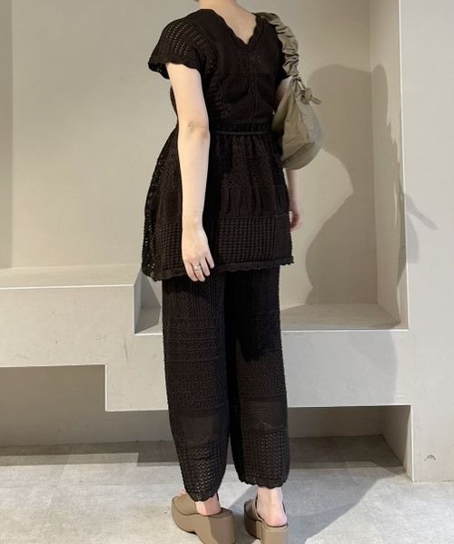 mysty woman（ミスティウーマン）の「スカシアミニットチュニック　121001（ニット/セーター・レディース・オフホワイト/ブラウン/オレンジ・FREE）」の7枚目の写真