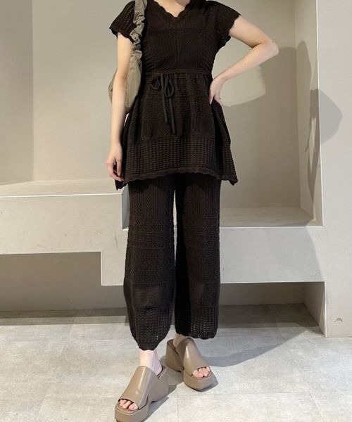 mysty woman（ミスティウーマン）の「スカシアミニットチュニック　121001（ニット/セーター・レディース・オフホワイト/ブラウン/オレンジ・FREE）」の6枚目の写真