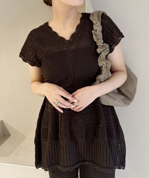 mysty woman（ミスティウーマン）の「スカシアミニットチュニック　121001（ニット/セーター・レディース・オフホワイト/ブラウン/オレンジ・FREE）」の8枚目の写真