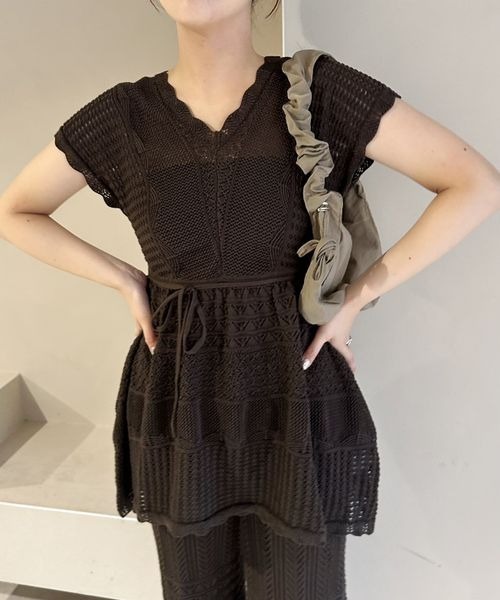 mysty woman（ミスティウーマン）の「スカシアミニットチュニック　121001（ニット/セーター・レディース・オフホワイト/ブラウン/オレンジ・FREE）」の9枚目の写真