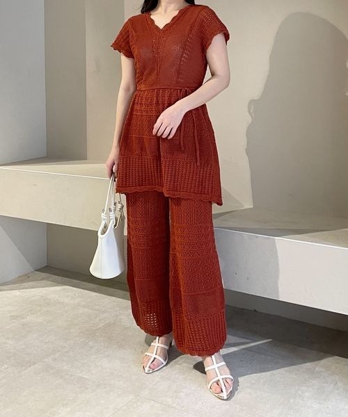 mysty woman（ミスティウーマン）の「スカシアミニットチュニック　121001（ニット/セーター・レディース・オフホワイト/ブラウン/オレンジ・FREE）」の10枚目の写真