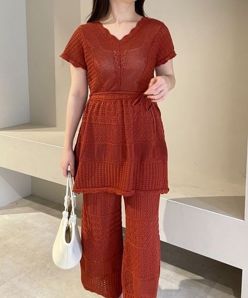 mysty woman（ミスティウーマン）の「スカシアミニットチュニック　121001（ニット/セーター・レディース・オフホワイト/ブラウン/オレンジ・FREE）」の11枚目の写真