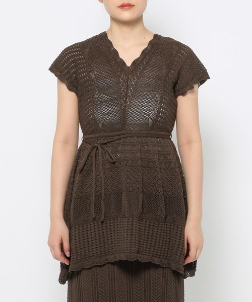 mysty woman（ミスティウーマン）の「スカシアミニットチュニック　121001（ニット/セーター・レディース・オフホワイト/ブラウン/オレンジ・FREE）」の12枚目の写真