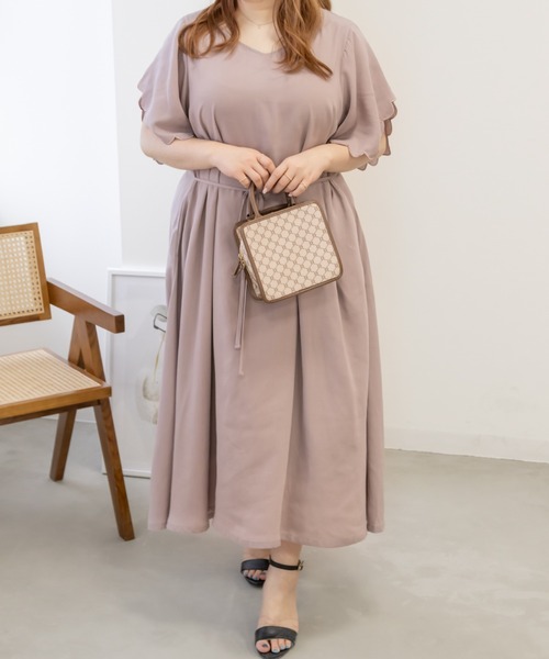 CLETTE(クレット)の「袖スカラップワンピース(ワンピース・レディース・ブルー/ピンク・LL/3L/4L)」の2枚目の写真