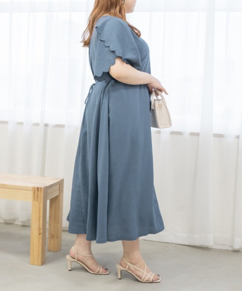 CLETTE(クレット)の「袖スカラップワンピース(ワンピース・レディース・ブルー/ピンク・LL/3L/4L)」の1枚目の写真