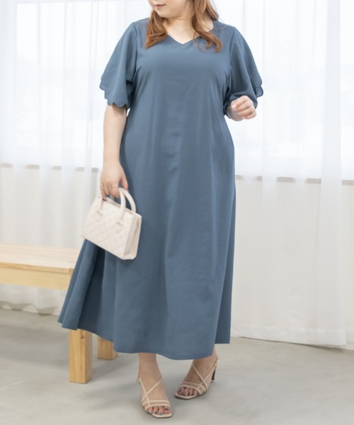 CLETTE(クレット)の「袖スカラップワンピース(ワンピース・レディース・ブルー/ピンク・LL/3L/4L)」の3枚目の写真