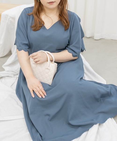 CLETTE(クレット)の「袖スカラップワンピース(ワンピース・レディース・ブルー/ピンク・LL/3L/4L)」の6枚目の写真