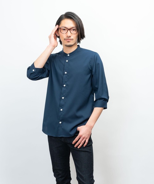 garsonwave(ギャルソンウェーブ)の「日本製 接触冷感 リサイクル ポリエステル バンド カラー 七分袖 シャツ(GW)(シャツ/ブラウス・メンズ・ネイビー/ベージュ/ライラック/サックスブルー/ホワイト/ダークグレー/ボルドー・XL/L/M/LL)」の18枚目の写真