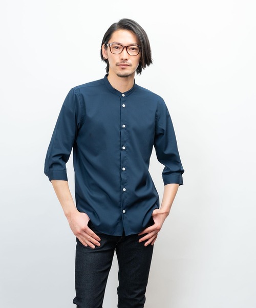garsonwave(ギャルソンウェーブ)の「日本製 接触冷感 リサイクル ポリエステル バンド カラー 七分袖 シャツ(GW)(シャツ/ブラウス・メンズ・ネイビー/ベージュ/ライラック/サックスブルー/ホワイト/ダークグレー/ボルドー・XL/L/M/LL)」の19枚目の写真