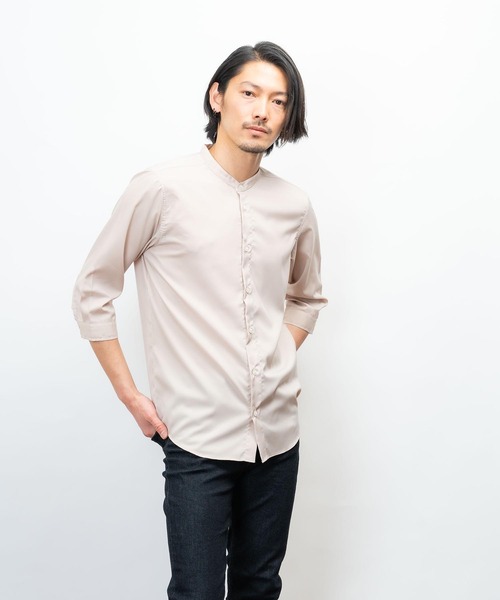 garsonwave(ギャルソンウェーブ)の「日本製 接触冷感 リサイクル ポリエステル バンド カラー 七分袖 シャツ(GW)(シャツ/ブラウス・メンズ・ネイビー/ベージュ/ライラック/サックスブルー/ホワイト/ダークグレー/ボルドー・XL/L/M/LL)」の14枚目の写真