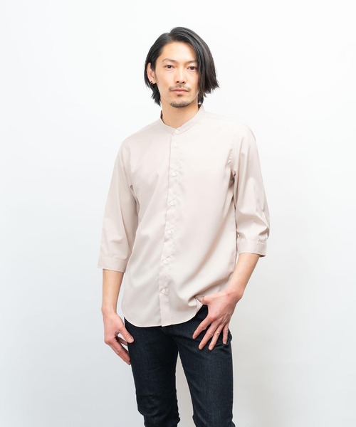 garsonwave(ギャルソンウェーブ)の「日本製 接触冷感 リサイクル ポリエステル バンド カラー 七分袖 シャツ(GW)(シャツ/ブラウス・メンズ・ネイビー/ベージュ/ライラック/サックスブルー/ホワイト/ダークグレー/ボルドー・XL/L/M/LL)」の15枚目の写真