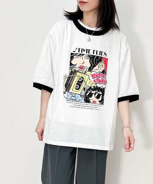 Anytime Songs(エニータイムソングス)の「16/TC 天竺リンガープリントTシャツ(LUCK OUT、TIME FLIES)(Tシャツ/カットソー・メンズ・ホワイト系その他/ホワイト系その他3/ブラック×ホワイト/ホワイト系その他2/ブラック系その他/ホワイト×ブラック/ホワイト×レッド/ホワイト×グリーン・MEDIUM/LARGE/X-LARGE/SMALL)」の4枚目の写真