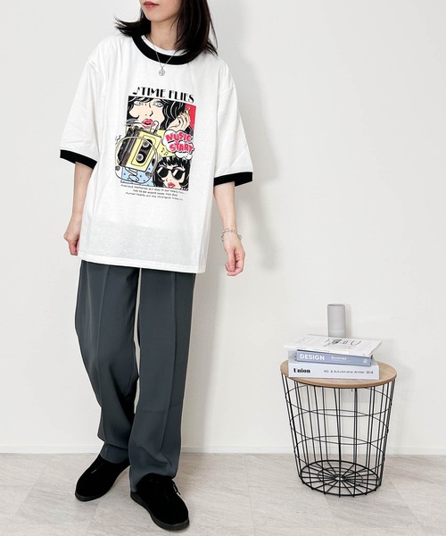 Anytime Songs(エニータイムソングス)の「16/TC 天竺リンガープリントTシャツ(LUCK OUT、TIME FLIES)(Tシャツ/カットソー・メンズ・ホワイト系その他/ホワイト系その他3/ブラック×ホワイト/ホワイト系その他2/ブラック系その他/ホワイト×ブラック/ホワイト×レッド/ホワイト×グリーン・MEDIUM/LARGE/X-LARGE/SMALL)」の9枚目の写真