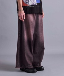 JUNRED | 【 ヴィンテージ加工 】カラーウォッシュデニムワイドフレアパンツ(デニムパンツ)