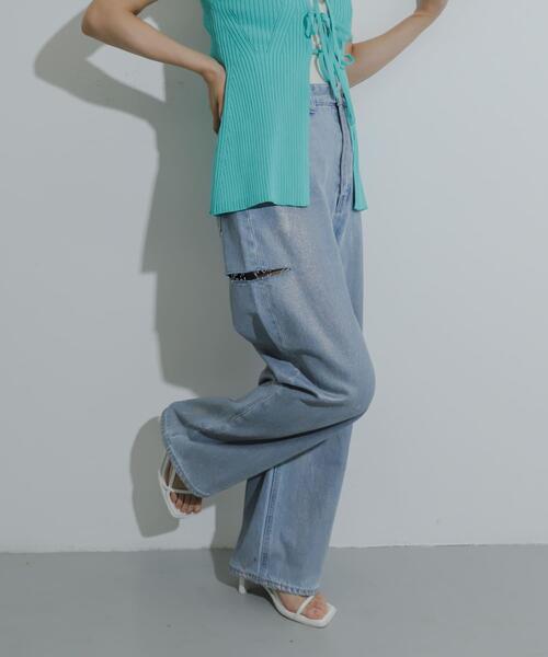 SENSE OF PLACE by URBAN RESEARCH(センスオブプレイスバイアーバンリサーチ)の「ハクプリントクラッシュワイドデニム(デニムパンツ・レディース・ライトインディゴブルー/ライトブルー・SMALL/MEDIUM)」の22枚目の写真
