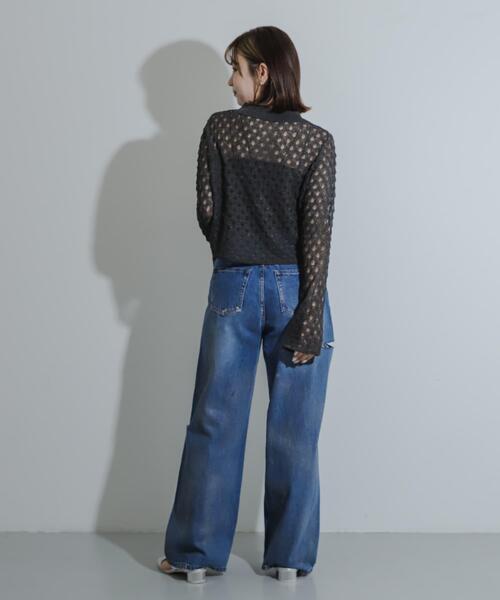 SENSE OF PLACE by URBAN RESEARCH(センスオブプレイスバイアーバンリサーチ)の「ハクプリントクラッシュワイドデニム(デニムパンツ・レディース・ライトインディゴブルー/ライトブルー・SMALL/MEDIUM)」の3枚目の写真