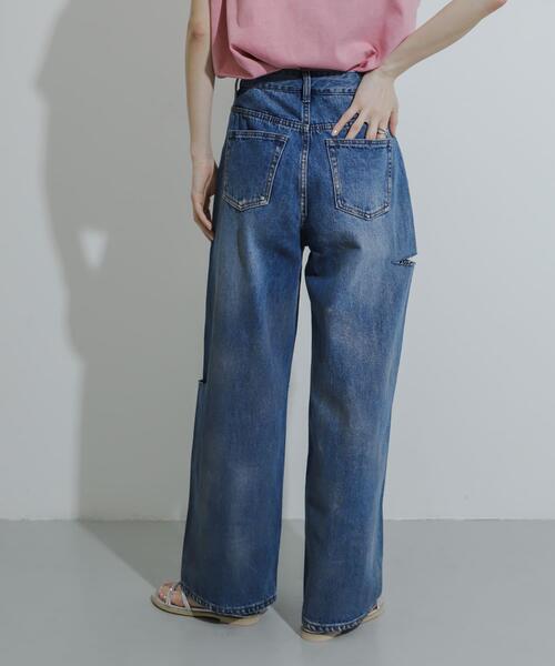 SENSE OF PLACE by URBAN RESEARCH(センスオブプレイスバイアーバンリサーチ)の「ハクプリントクラッシュワイドデニム(デニムパンツ・レディース・ライトインディゴブルー/ライトブルー・SMALL/MEDIUM)」の9枚目の写真