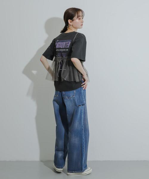 SENSE OF PLACE by URBAN RESEARCH(センスオブプレイスバイアーバンリサーチ)の「ハクプリントクラッシュワイドデニム(デニムパンツ・レディース・ライトインディゴブルー/ライトブルー・SMALL/MEDIUM)」の12枚目の写真