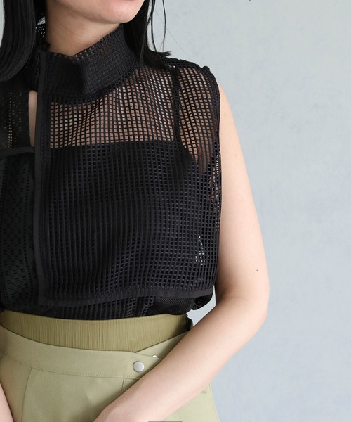 &g'aime（アンジェム）の「【&g’aime】MIXメッシュノースリーブブラウス（シャツ/ブラウス・レディース・ブラック/ホワイト・FREE）」の14枚目の写真