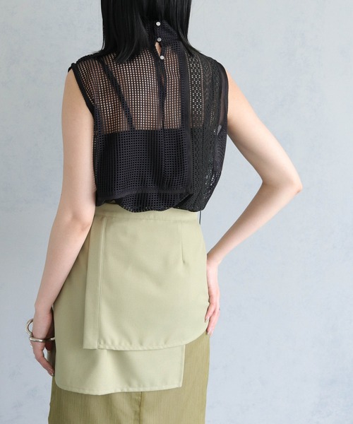 &g'aime（アンジェム）の「【&g’aime】MIXメッシュノースリーブブラウス（シャツ/ブラウス・レディース・ブラック/ホワイト・FREE）」の11枚目の写真