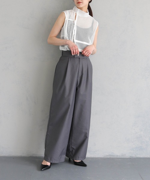 &g'aime（アンジェム）の「【&g’aime】MIXメッシュノースリーブブラウス（シャツ/ブラウス・レディース・ブラック/ホワイト・FREE）」の18枚目の写真