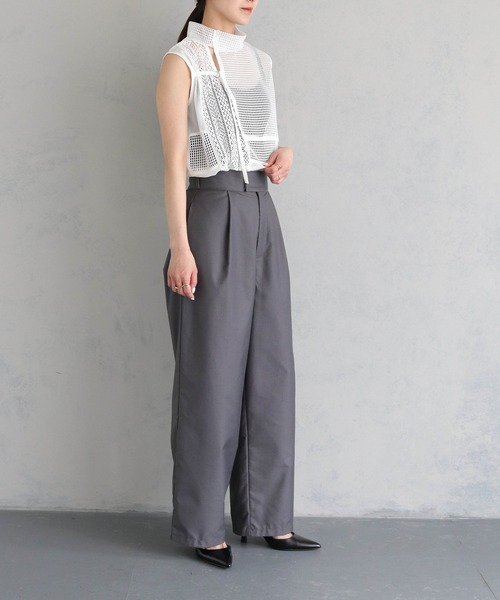 &g'aime（アンジェム）の「【&g’aime】MIXメッシュノースリーブブラウス（シャツ/ブラウス・レディース・ブラック/ホワイト・FREE）」の17枚目の写真
