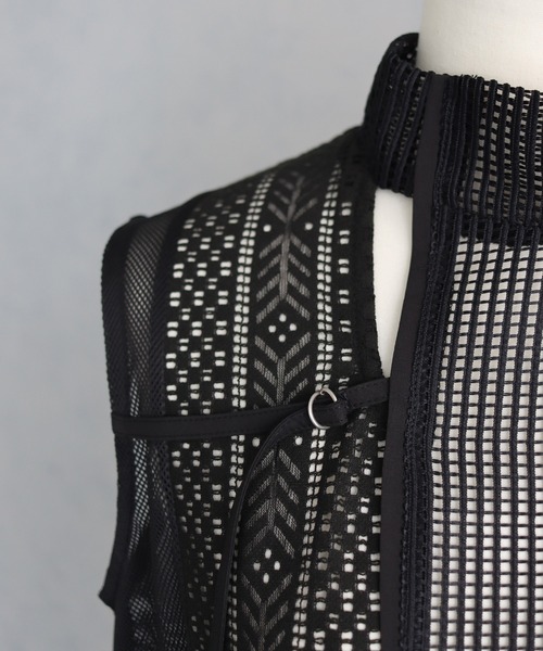 &g'aime（アンジェム）の「【&g’aime】MIXメッシュノースリーブブラウス（シャツ/ブラウス・レディース・ブラック/ホワイト・FREE）」の6枚目の写真