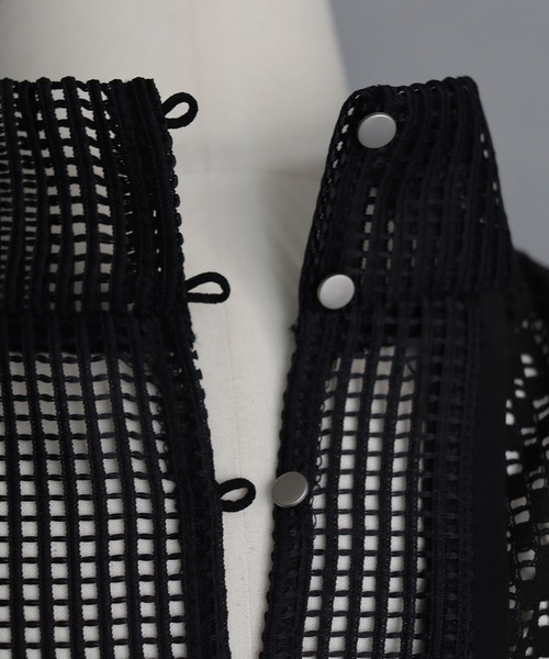 &g'aime（アンジェム）の「【&g’aime】MIXメッシュノースリーブブラウス（シャツ/ブラウス・レディース・ブラック/ホワイト・FREE）」の4枚目の写真