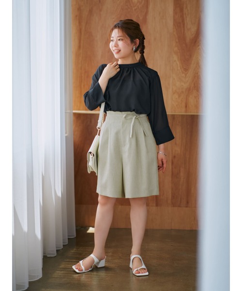 COHINA(コヒナ)の「ハイウエストリボンベルトショートパンツ【低身長・小柄女性】(その他パンツ・レディース・ベージュ/ライトグリーン・XS/S)」の12枚目の写真
