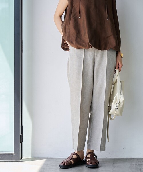 coen(コーエン)の「【RONEL】リネンライククロップドテーパードパンツ(スラックス・レディース・ダークグレー/ベージュ・S/M/L)」の11枚目の写真