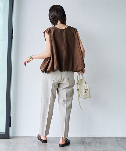 coen(コーエン)の「【RONEL】リネンライククロップドテーパードパンツ(スラックス・レディース・ダークグレー/ベージュ・S/M/L)」の16枚目の写真