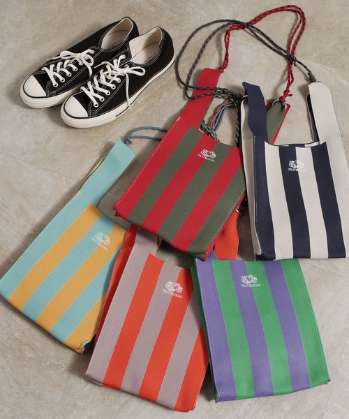 FRUIT OF THE LOOM（フルーツオブザルーム）の「STRIPED MINI SHOULDER BAG / トートバッグ / ミニ / コンパクト / カジュアル / ストライプ（ショルダーバッグ・メンズ・ネイビー/ラベンダー/グリーン/レッド/サックスブルー・FREE）」の21枚目の写真