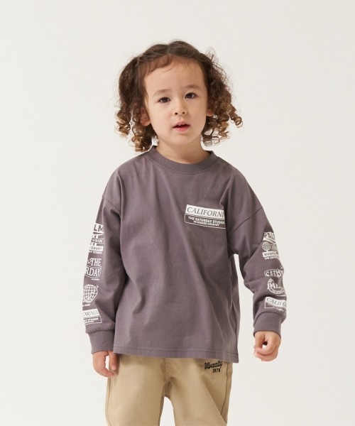 b・ROOM(ビールーム)の「【型崩れしないやわらかコットン】選べる8パターンアソート長袖Tシャツ(Tシャツ/カットソー・キッズ・パープル/チャコール/マスタード/モカ/ブルーグリーン/ネイビー/アイボリー/オレンジ・110cm/140cm/150cm/130cm/100cm/120cm)」の2枚目の写真