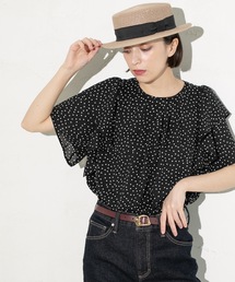 OPAQUE.CLIP | 《美人百花掲載》ドットプリントフレアスリーブ【洗濯機洗い可】(シャツ/ブラウス)