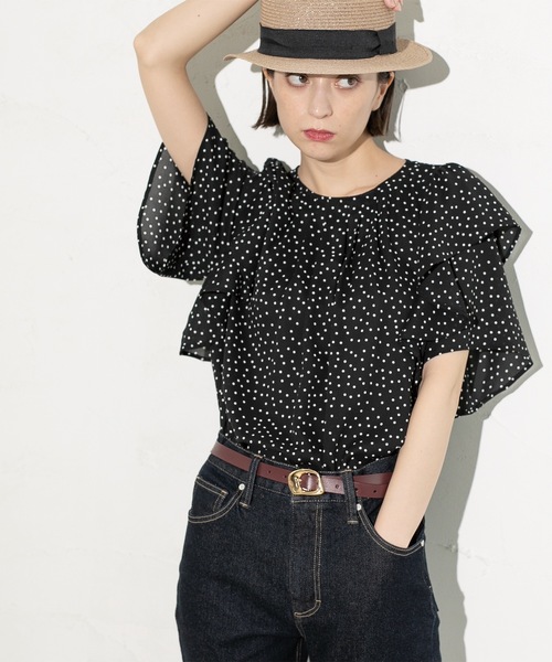 OPAQUE.CLIP（オペークドットクリップ）の「◆《美人百花掲載》ドットプリントフレアスリーブ【洗濯機洗い可】（シャツ/ブラウス・レディース・ホワイト系3/ブラック系/ネイビー系・40/38/42）」の11枚目の写真