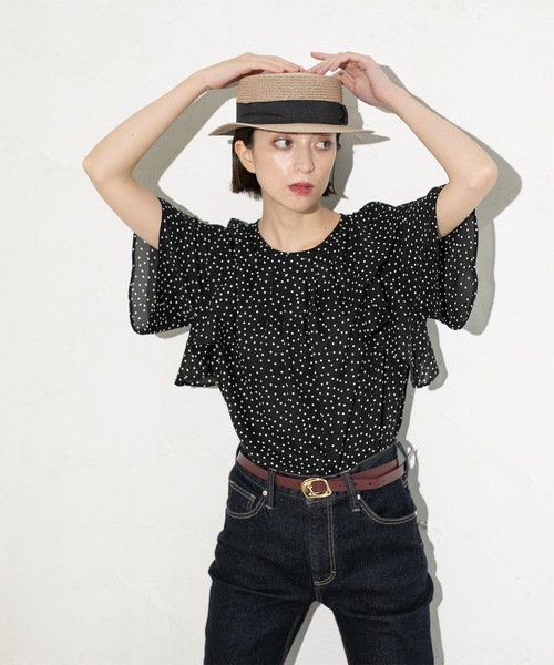 OPAQUE.CLIP（オペークドットクリップ）の「◆《美人百花掲載》ドットプリントフレアスリーブ【洗濯機洗い可】（シャツ/ブラウス・レディース・ホワイト系3/ブラック系/ネイビー系・40/38/42）」の15枚目の写真