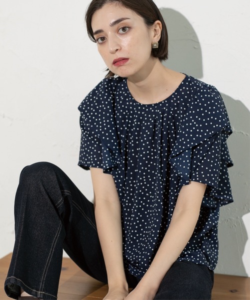 OPAQUE.CLIP（オペークドットクリップ）の「◆《美人百花掲載》ドットプリントフレアスリーブ【洗濯機洗い可】（シャツ/ブラウス・レディース・ホワイト系3/ブラック系/ネイビー系・40/38/42）」の19枚目の写真